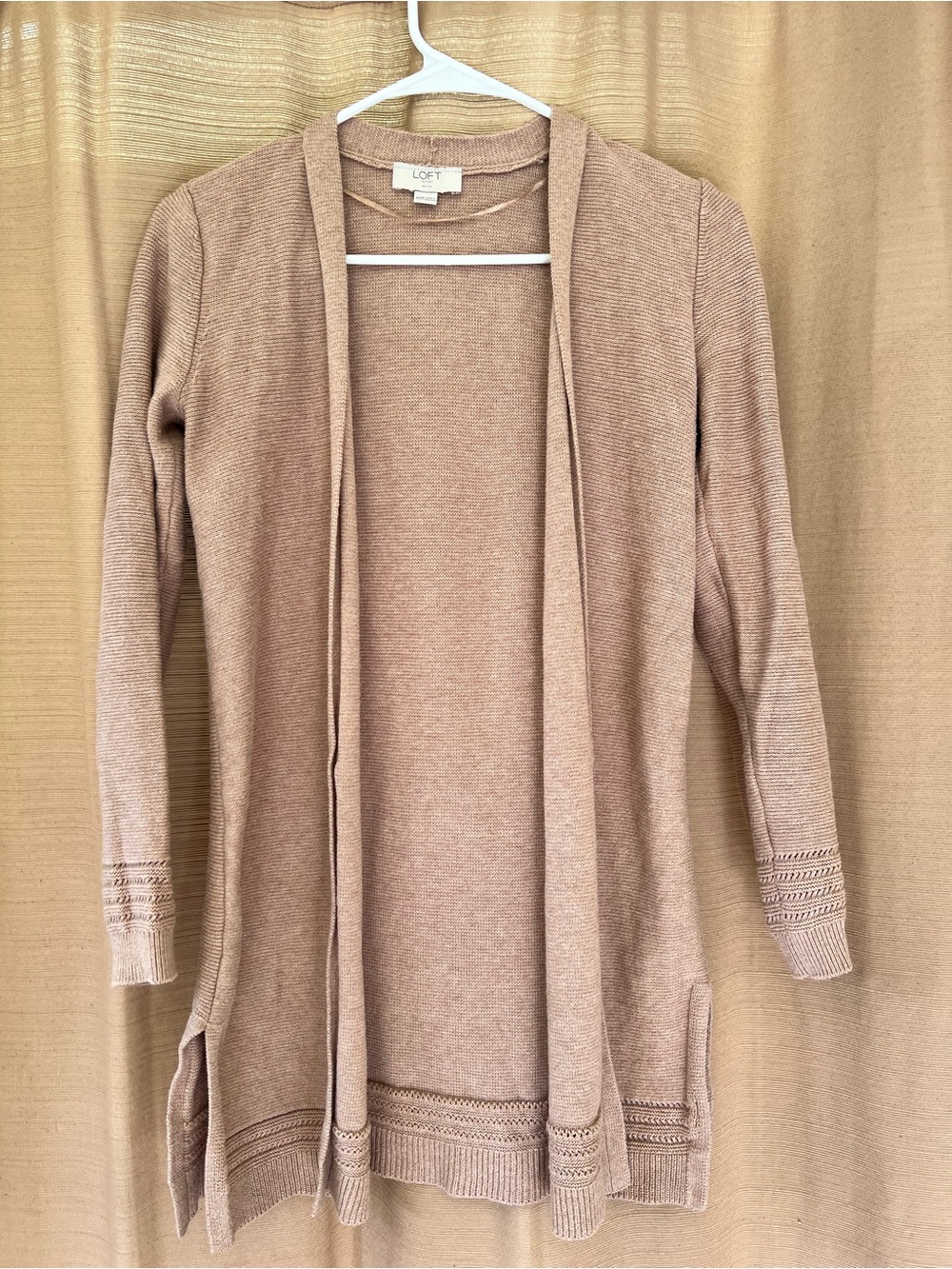 LOFT Women's cotton Open-Front Long Cardigan Sweater in Taupe